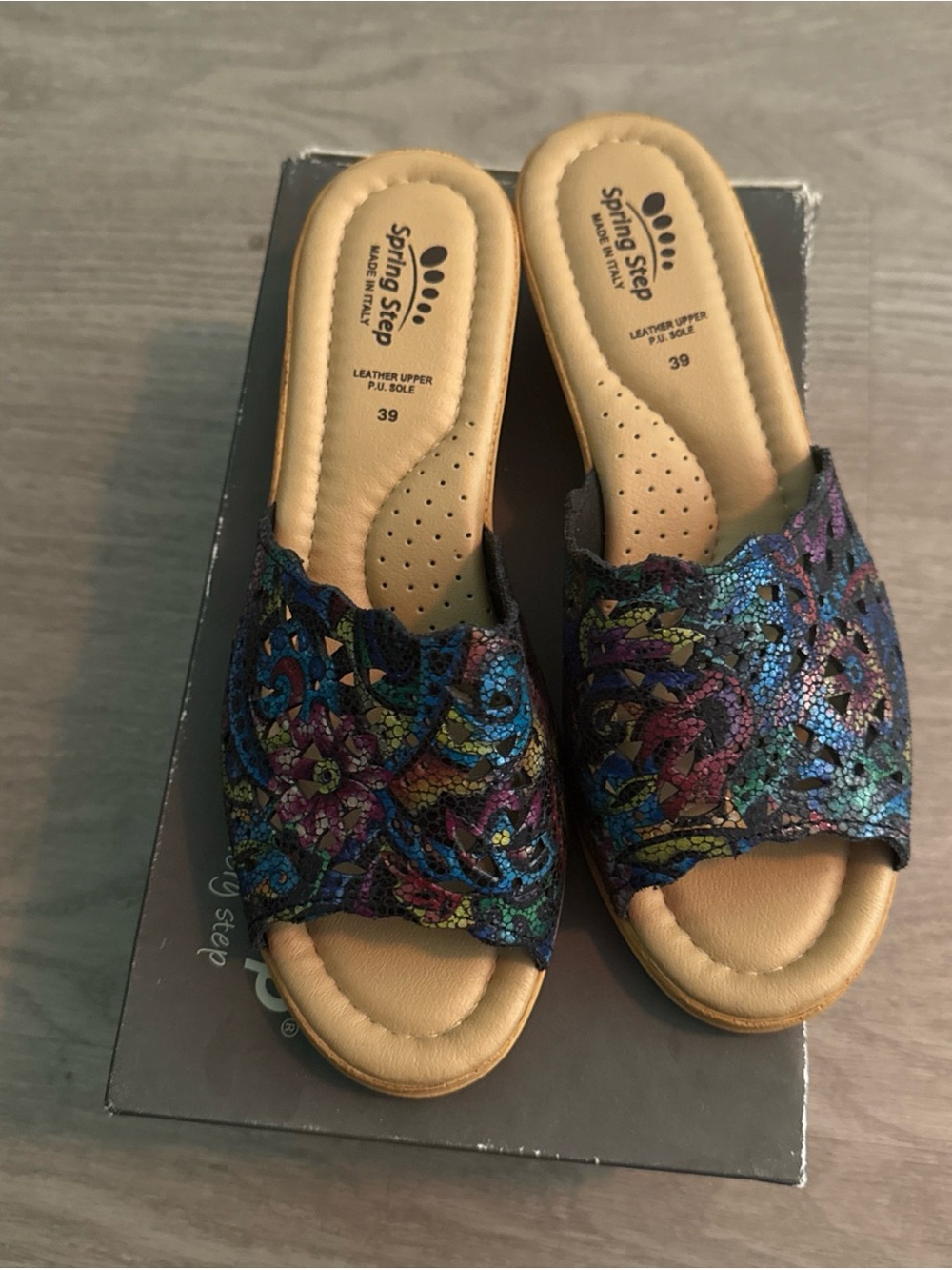 Spring Step Shoes Estella Slide Sandal Women’s Leather Wedge 39/8.5